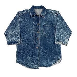 Vintage 70s Acid Wash Denim 3/4 Sleeve Overshirt Light Jacket Men's Large